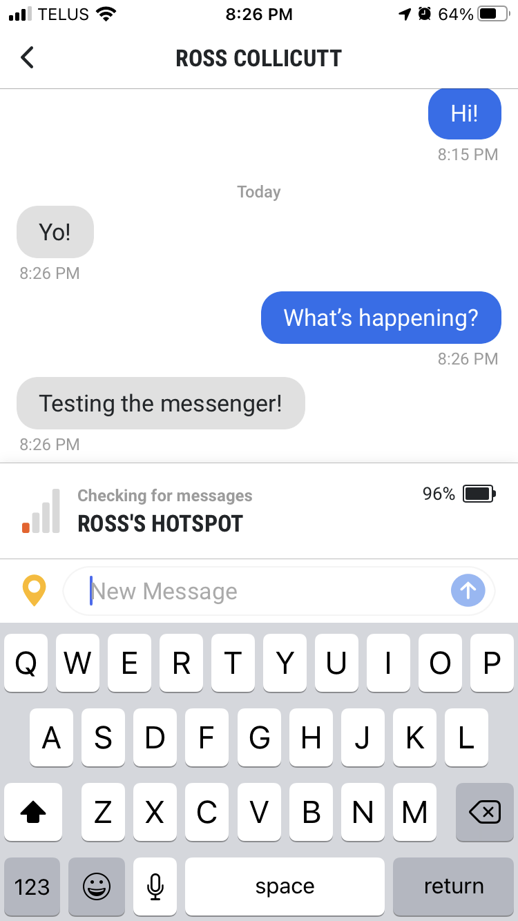 Texting through the Somewear Labs Global Hotspot looks just like a texting app