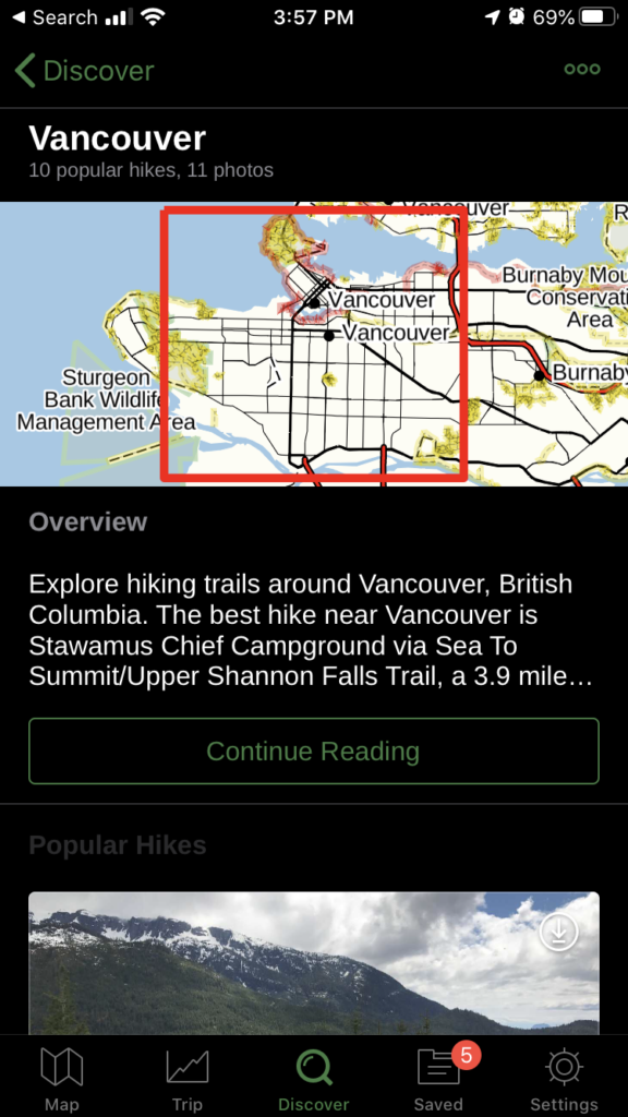 Discover tab in Gaia GPS app